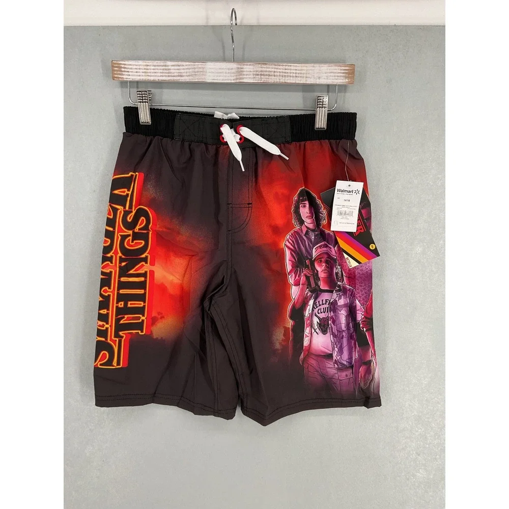 Stranger Things Boys Swim Shorts Graphic Print UV50 Black Red 14/16